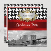Brooklyn Bridge Blk Wht Houndstooth Afstuderen Kaart (Voorkant / Achterkant)