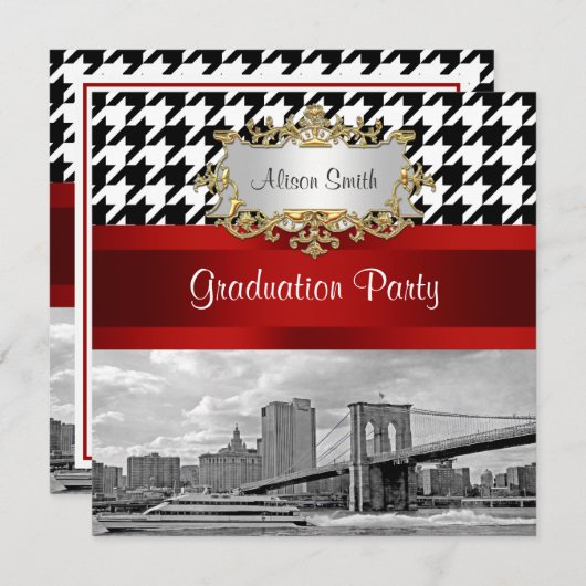 Brooklyn Bridge Blk Wht Houndstooth Afstuderen Kaart (Voorkant / Achterkant)