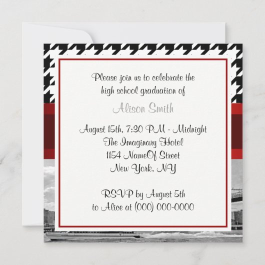 Brooklyn Bridge Blk Wht Houndstooth Afstuderen Kaart (Achterkant)