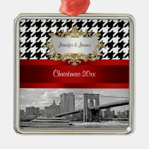 Brooklyn Bridge Blok Wat Houndstooth Kerstmis Metalen Ornament