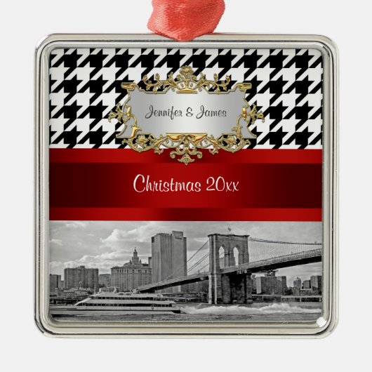 Brooklyn Bridge Blok Wat Houndstooth Kerstmis Metalen Ornament (Voorkant)