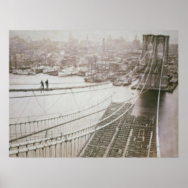 Brooklyn Bridge bouw vroege Manhattan  Poster