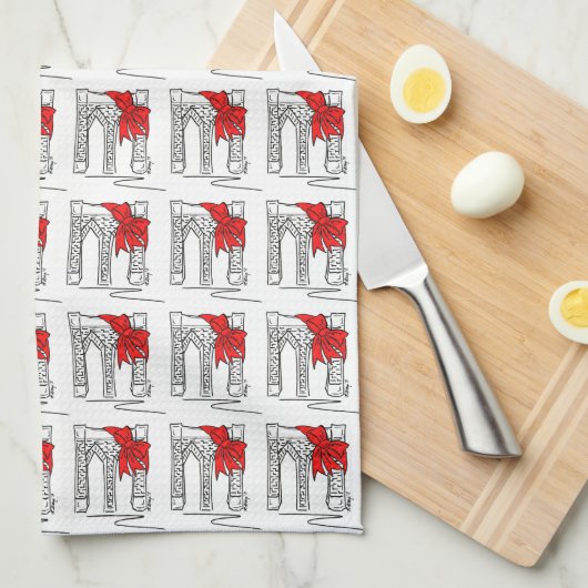 Brooklyn Bridge Bow NYC Christmas Holiday Landmark Theedoek (Quarter Fold)