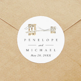 Brooklyn Bridge Chique New York City Bruiloft Ronde Sticker