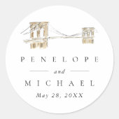 Brooklyn Bridge Chique New York City Bruiloft Ronde Sticker (Voorkant)