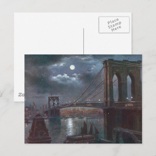 Brooklyn Bridge door Moonlight Briefkaart (Voorkant / Achterkant)