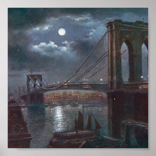 Brooklyn Bridge door Moonlight Poster (Voorkant)