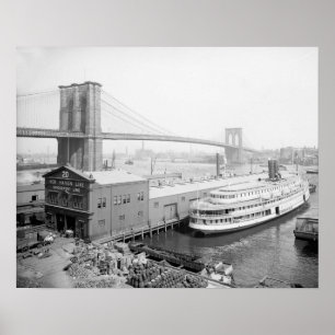 Brooklyn Bridge en dokken, 1905. Oude foto Poster