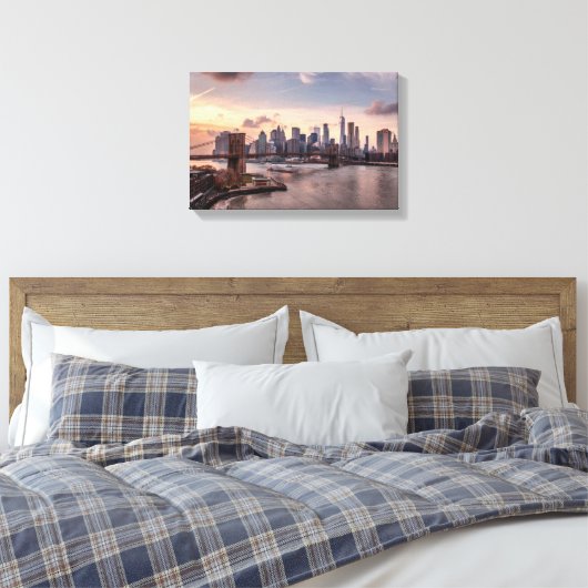 Brooklyn Bridge en Lower Manhattan Canvas Afdruk (Insitu (Slaapkamer))