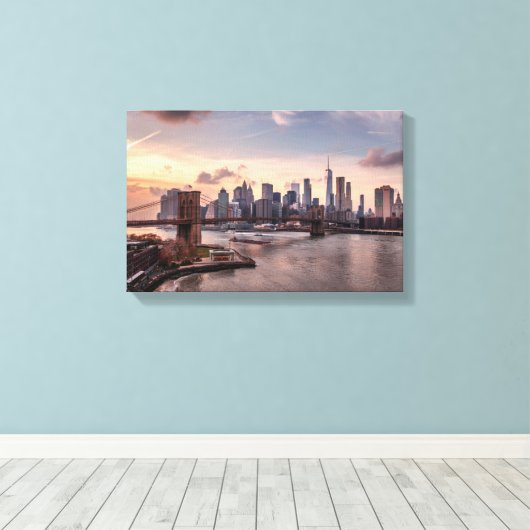 Brooklyn Bridge en Lower Manhattan Canvas Afdruk (Insitu (Houten vloer))