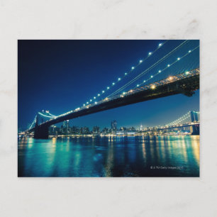 Brooklyn Bridge en Lower Manhattan in de nacht Briefkaart