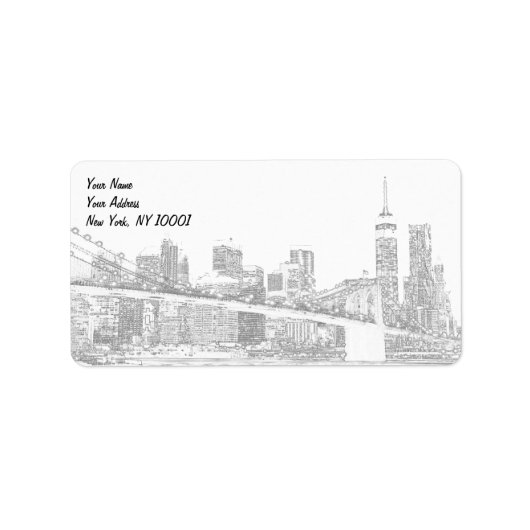 Brooklyn Bridge en Manhattan Skyline At Night, New Etiket (Voorkant)