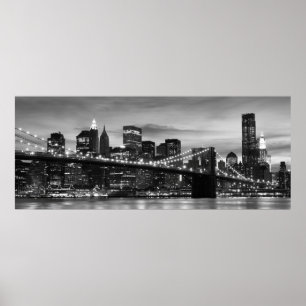 Brooklyn Bridge en Manhattan Skyline bij Night NYC Poster