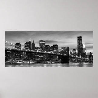 Brooklyn Bridge en Manhattan Skyline bij Night NYC Poster