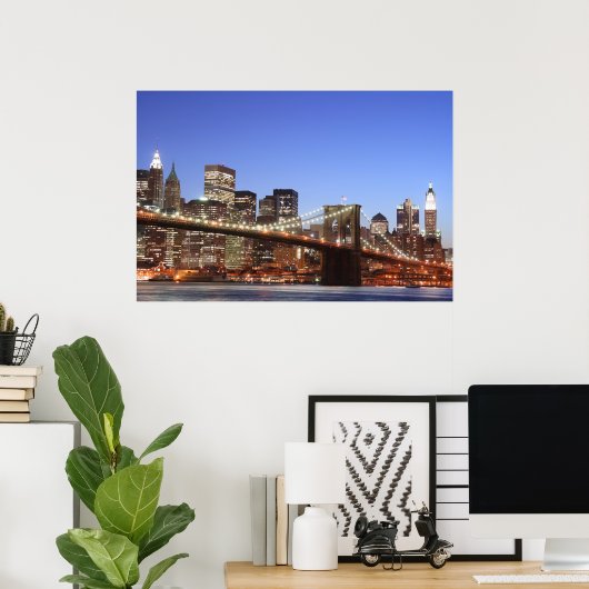 Brooklyn Bridge en Manhattan Skyline Poster (Thuiskantoor)