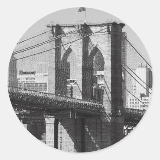 Brooklyn Bridge en Manhattan Skyline Ronde Sticker (Voorkant)