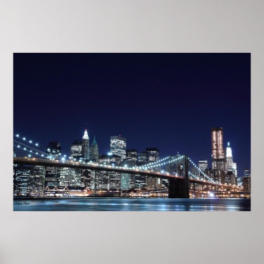 Brooklyn Bridge en Manhattan Skyline 's nachts Poster (Voorkant)