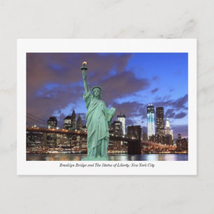 Brooklyn Bridge en The Statue of Liberty at Night Briefkaart