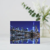 Brooklyn Bridge en The Statue of Liberty at Night Briefkaart (Staand voorkant)