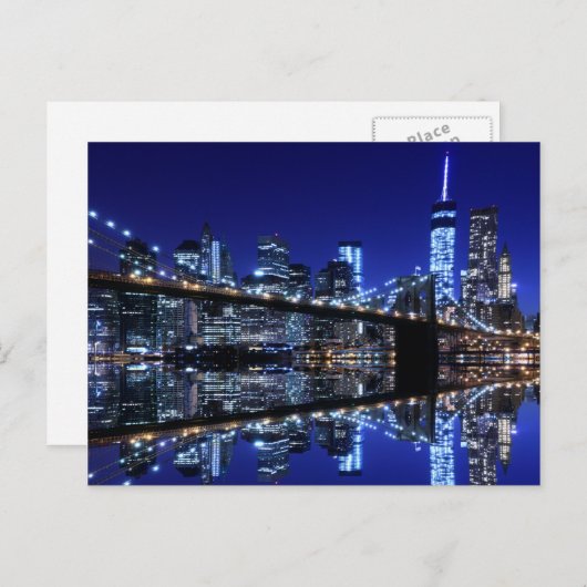 Brooklyn Bridge en The Statue of Liberty at Night Briefkaart (Voorkant / Achterkant)