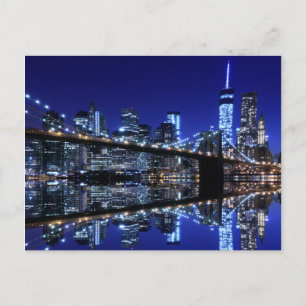 Brooklyn Bridge en The Statue of Liberty at Night Briefkaart