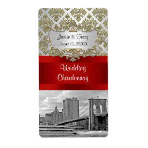Brooklyn Bridge Gold White Damask Wijnlabel Etiket