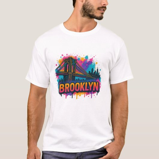 Brooklyn Bridge Graffiti Pop Art – Colorful Urban  T-shirt (Voorkant)