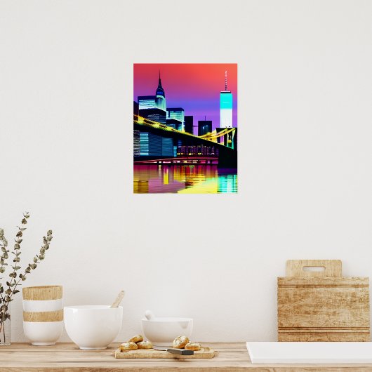 Brooklyn Bridge in de avond / 's nachts Poster (Keuken)