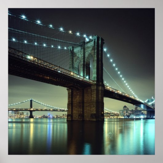 Brooklyn Bridge in de nacht van Manhattan Bridge Poster (Voorkant)