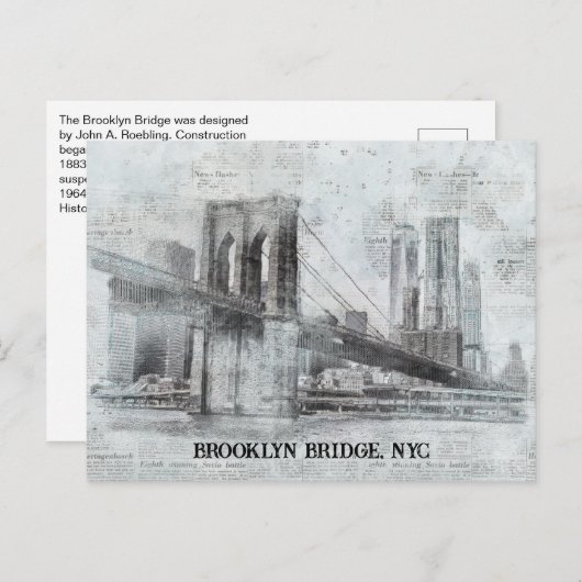 Brooklyn Bridge Informatie, NYC Briefkaart (Voorkant / Achterkant)