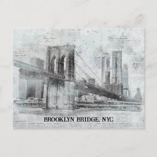 Brooklyn Bridge Informatie, NYC Briefkaart (Voorkant)