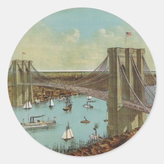 Brooklyn Bridge-kleurenBriefkaart Ronde Sticker (Voorkant)