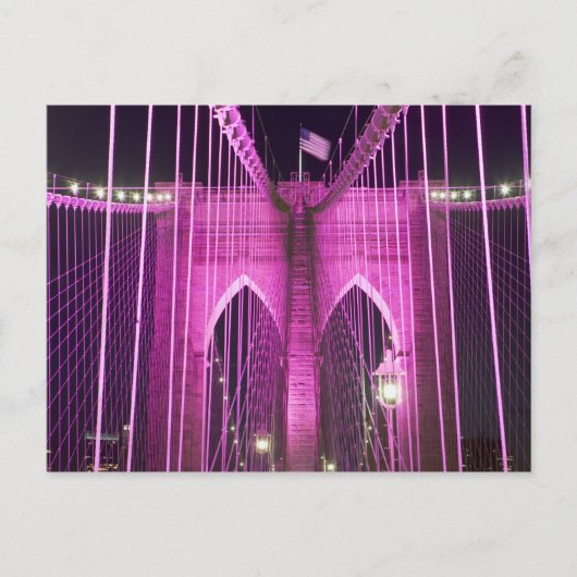 Brooklyn Bridge Lit Paars Briefkaart (Voorkant)
