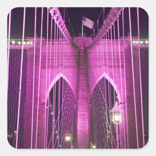 Brooklyn Bridge Lit Paars Vierkante Sticker (Voorkant)