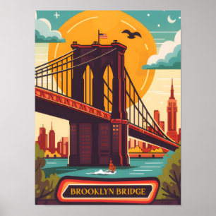 Brooklyn Bridge Manhattan NYC Retro Reizen Poster