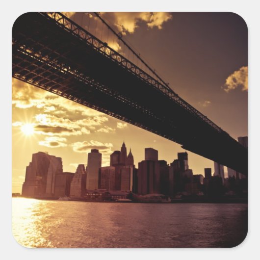 Brooklyn Bridge met New York City Skyscrapers Vierkante Sticker (Voorkant)