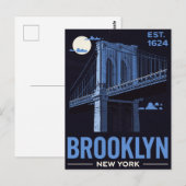 Brooklyn Bridge Nacht Retro Reizen Briefkaart (Voorkant / Achterkant)