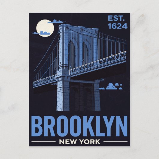 Brooklyn Bridge Nacht Retro Reizen Briefkaart (Voorkant)