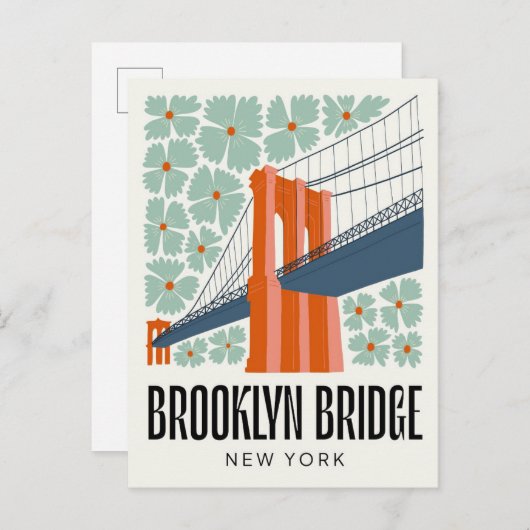Brooklyn Bridge New York abstracte reizen bloemen Briefkaart (Voorkant / Achterkant)
