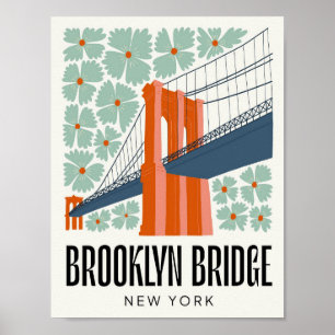 Brooklyn Bridge New York abstracte reizen bloemen Poster