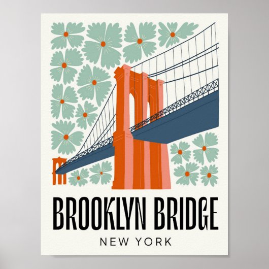 Brooklyn Bridge New York abstracte reizen bloemen Poster (Voorkant)