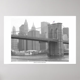 Brooklyn Bridge New York, B&W-kleurenvlag Poster