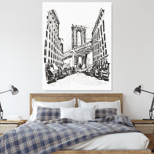Brooklyn Bridge New York Black White Illustratie Canvas Afdruk (Insitu (Slaapkamer))