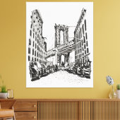 Brooklyn Bridge New York Black White Illustratie Canvas Afdruk (Insitu (Woonkamer))