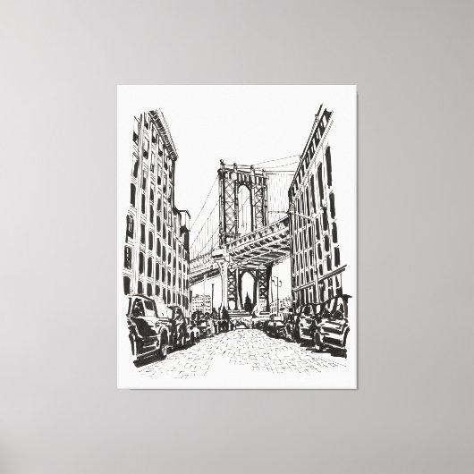 Brooklyn Bridge New York Black White Illustratie Canvas Afdruk (Voorkant)