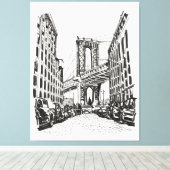 Brooklyn Bridge New York Black White Illustratie Canvas Afdruk (Insitu (Houten vloer))