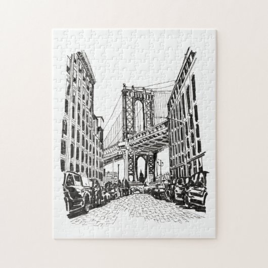 Brooklyn Bridge New York Black White Illustratie Legpuzzel (Verticaal)