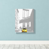 Brooklyn Bridge New York City Geel Taxi NYC Canvas Afdruk (Insitu (Houten vloer))