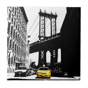 Brooklyn Bridge New York City Ny Nyc Yellow Taxi Tegeltje