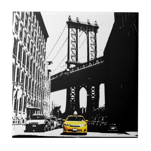 Brooklyn Bridge New York City Ny Nyc Yellow Taxi Tegeltje (Voorkant)